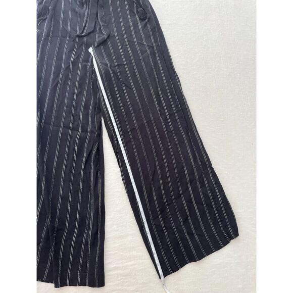 Wilfred Faun Black White Pinstripe Wide-Leg Pants Sz XS Pull-On Tie Waist - Picture 8 of 12